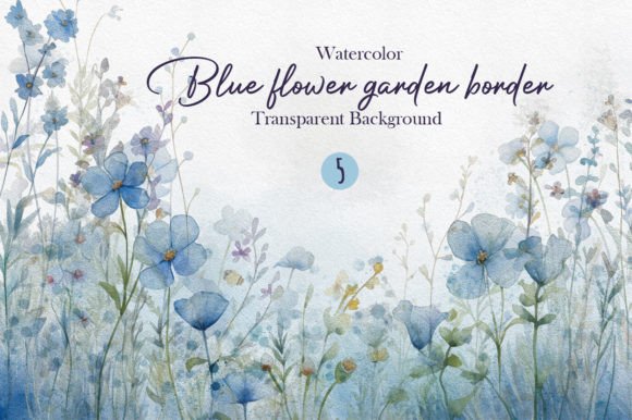 Download Watercolor Blue Flower Garden Border PNG - Blue flower Collection