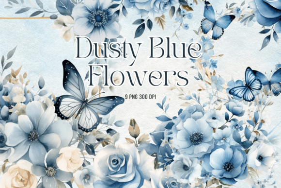 Download Dusty Blue Flowers Watercolor Clipart - Blue flower Collection