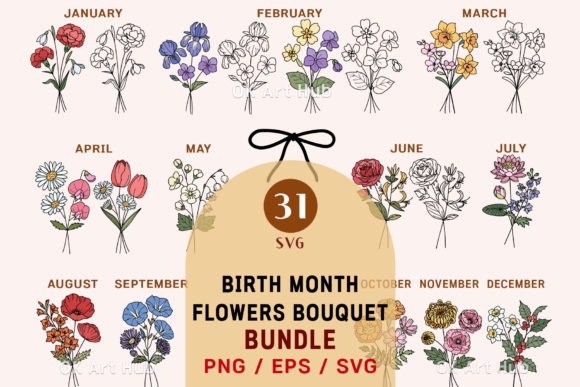 Download Birth Month Flower Bouquet Svg - Bundle - Flower bouquet Collection