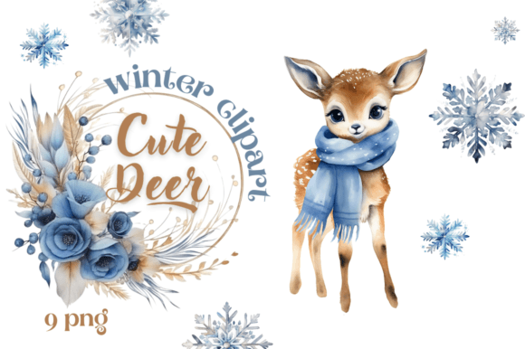 Download Сute Deer &amp; Blue Flower Clipart - Blue flower Collection